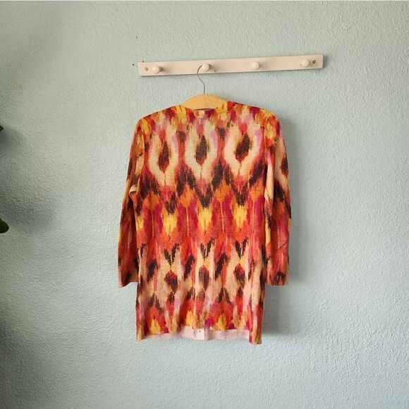 Ann Taylor silk and linen print 3/4 sleeve cardigan sweater - Picture 8 of 12